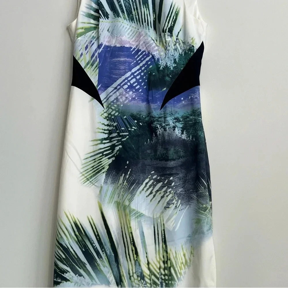 NWOT Karen Millen Signature Stretch palm tree tropical print pencil shift dress
